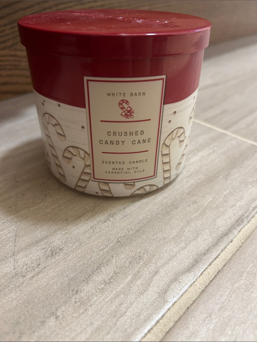 Bath & Body Works White Barn Crushed Candy Cane Candle - Red & Cream